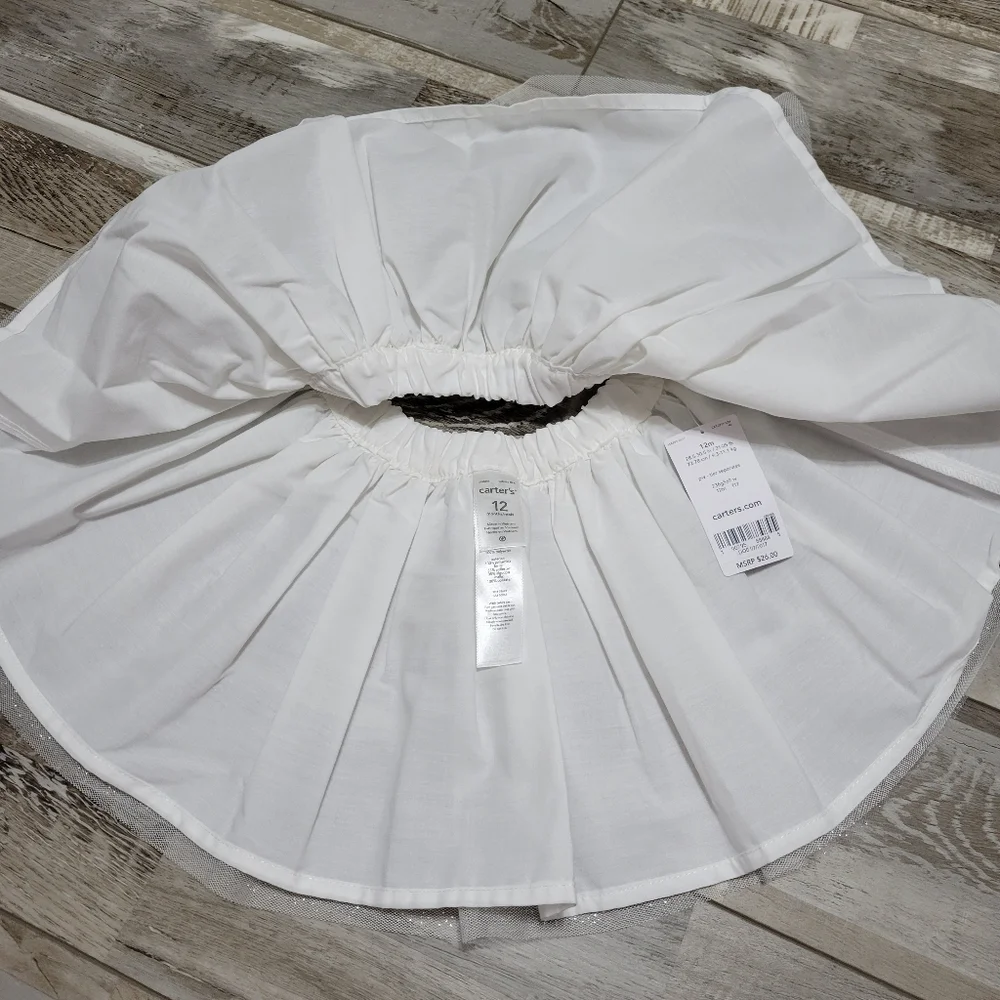 New Baby Girl Carter's White Silver Glitter Puff Skirt Size 12M